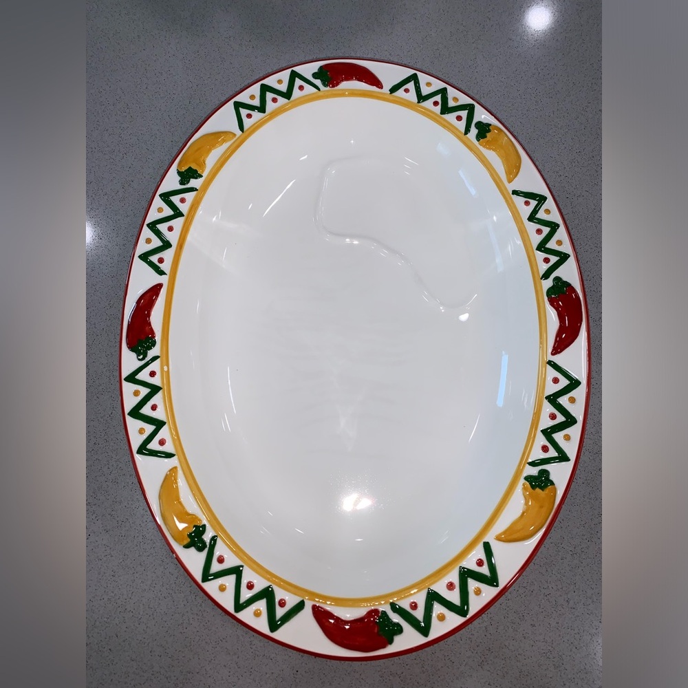 Clay Art Chili Pepper Vintage 1996 17” Chips & Salsa Platter Plate